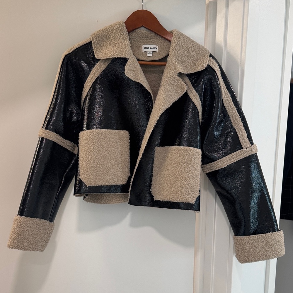 Steve Madden Black and Tan Teddy Jacket